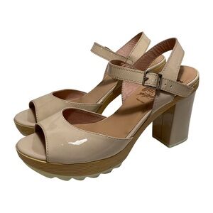 wonders | Patent Leather Nude Platform Block Heel Sandals Made in Spain 🇪🇸